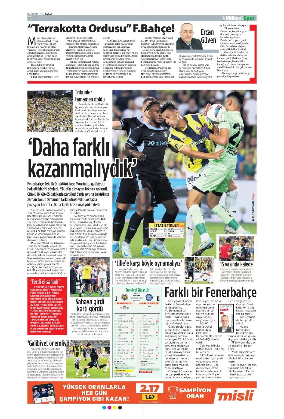 "Mou varsa fire yok" | Sporun manşetleri (11 Ağustos 2024) - 19