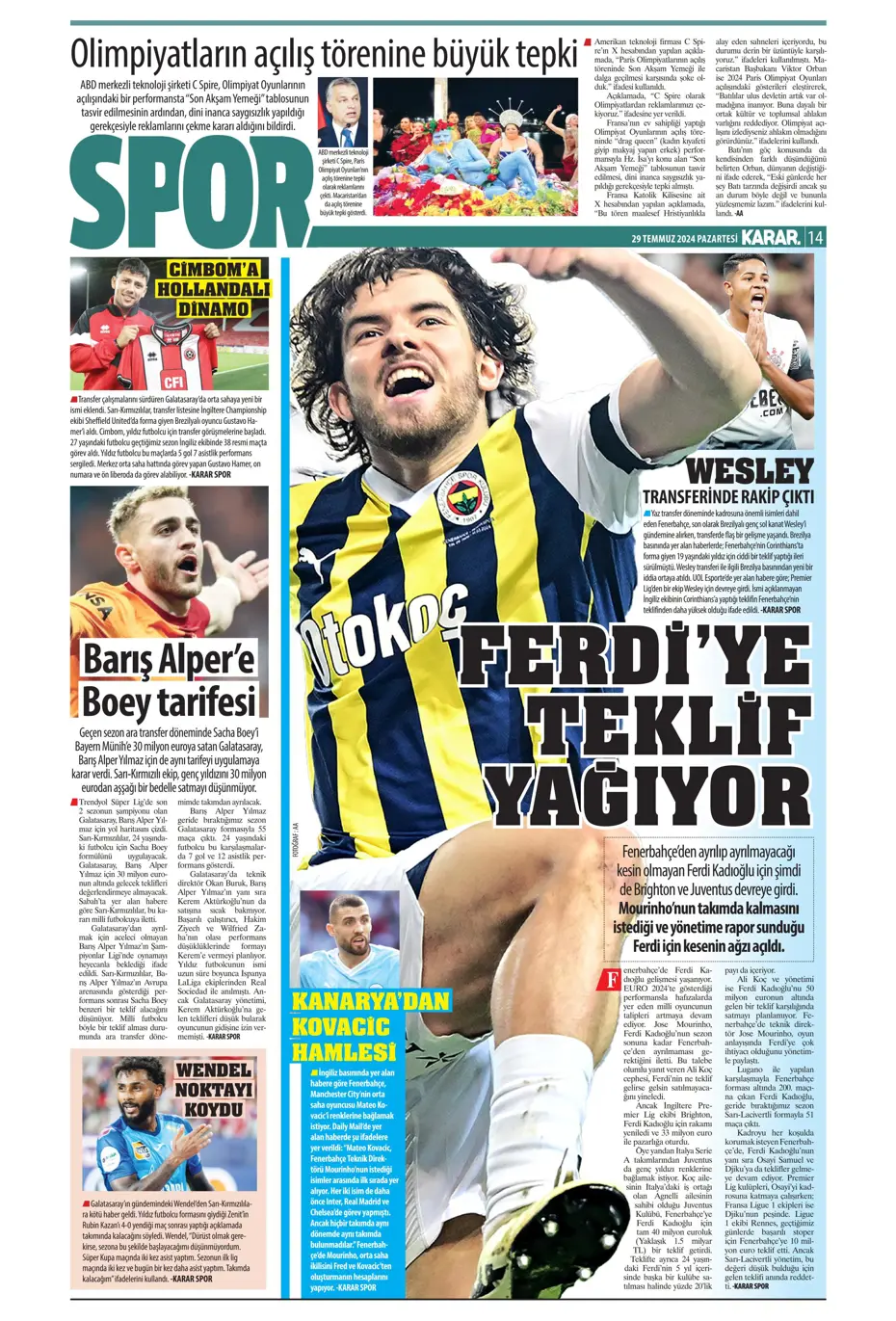 "Mourinho'nun prensi Kovacic" | Sporun manşetleri - 20 "Mourinho'nun prensi Kovacic" | Sporun manşetleri - 20