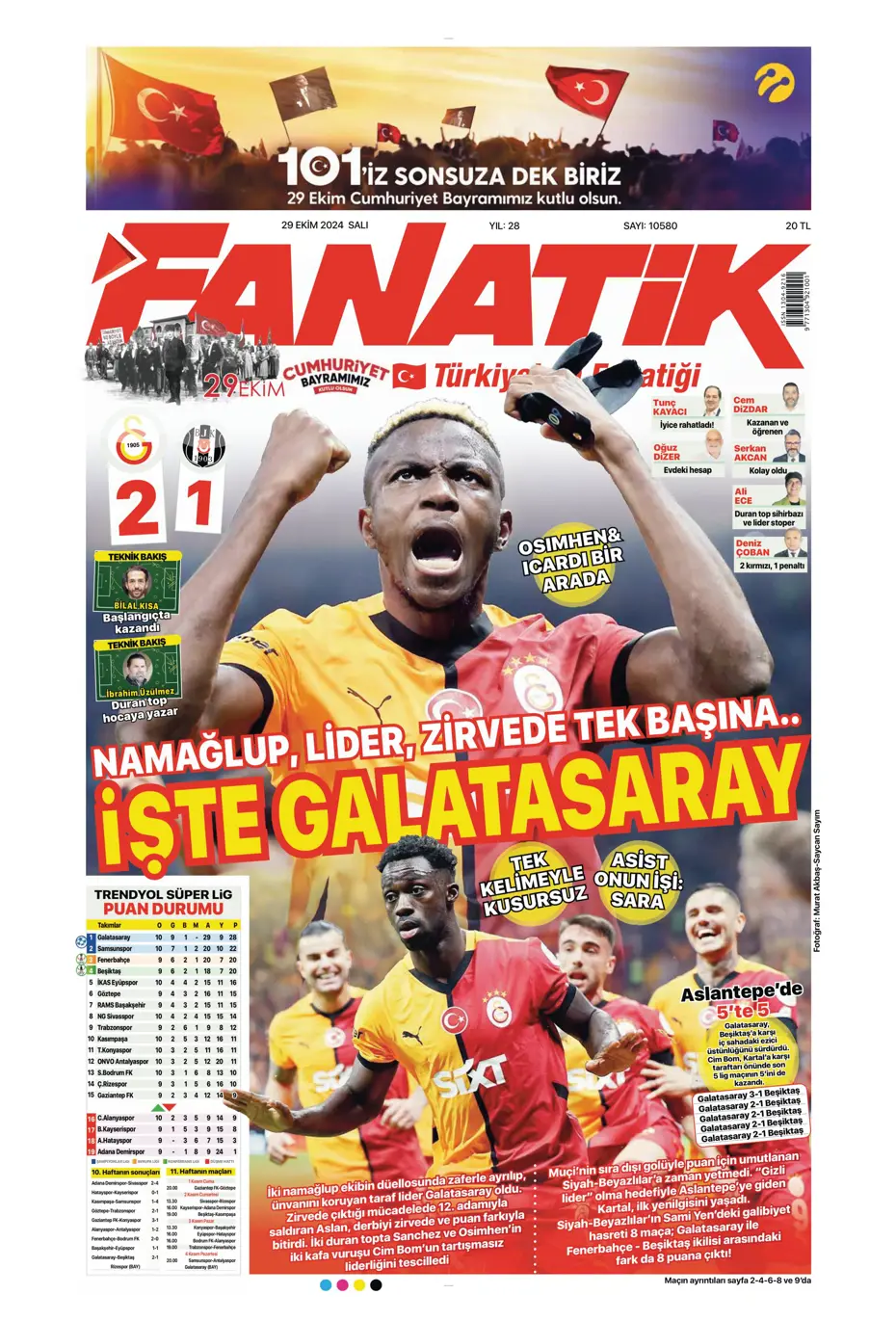 "Cimbom zirvede tek başına" | Sporun manşetleri (29 Ekim 2024) - 2 "Cimbom zirvede tek başına" | Sporun manşetleri (29 Ekim 2024) - 2