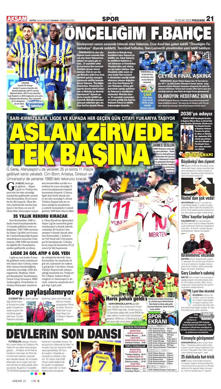 Sporun Manşetleri (19 Ocak 2023) - 2