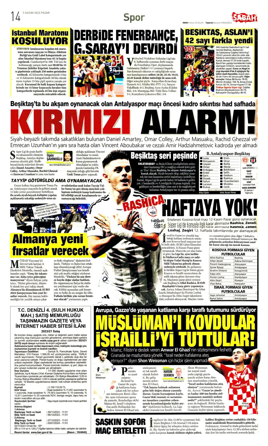 "Kadıköy'de tarihi fırtına" | Sporun manşetleri (5 Kasım 2023) - 34