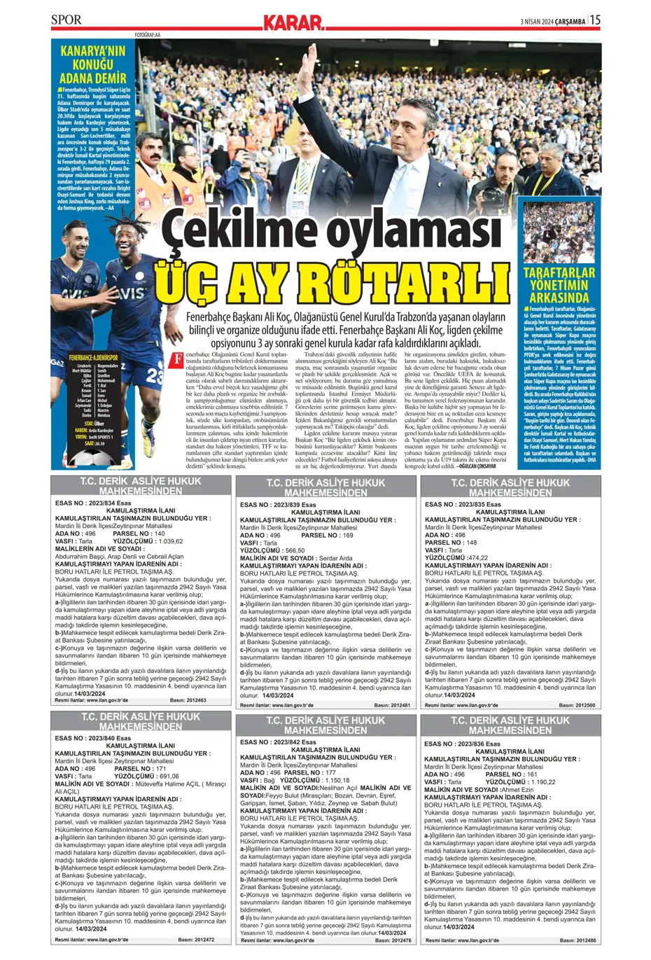 "Lige devam, kupa askıda" | Sporun manşetleri (3 Nisan 2024) - 41
