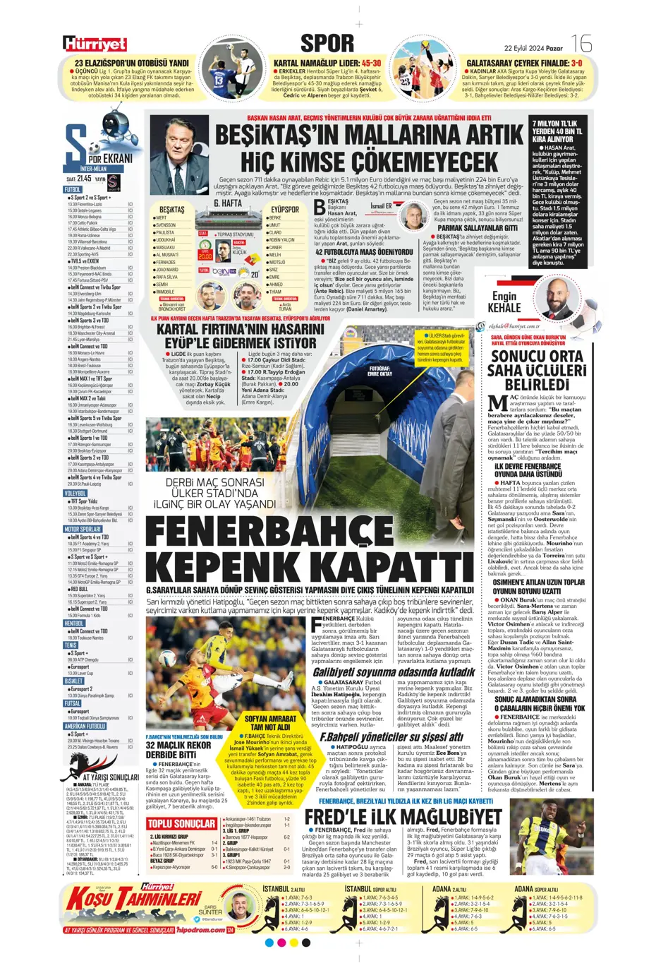 "Şampiyon Kadıköy'ü selamladı!" | Sporun manşetleri (22 Eylül 2024) - 21