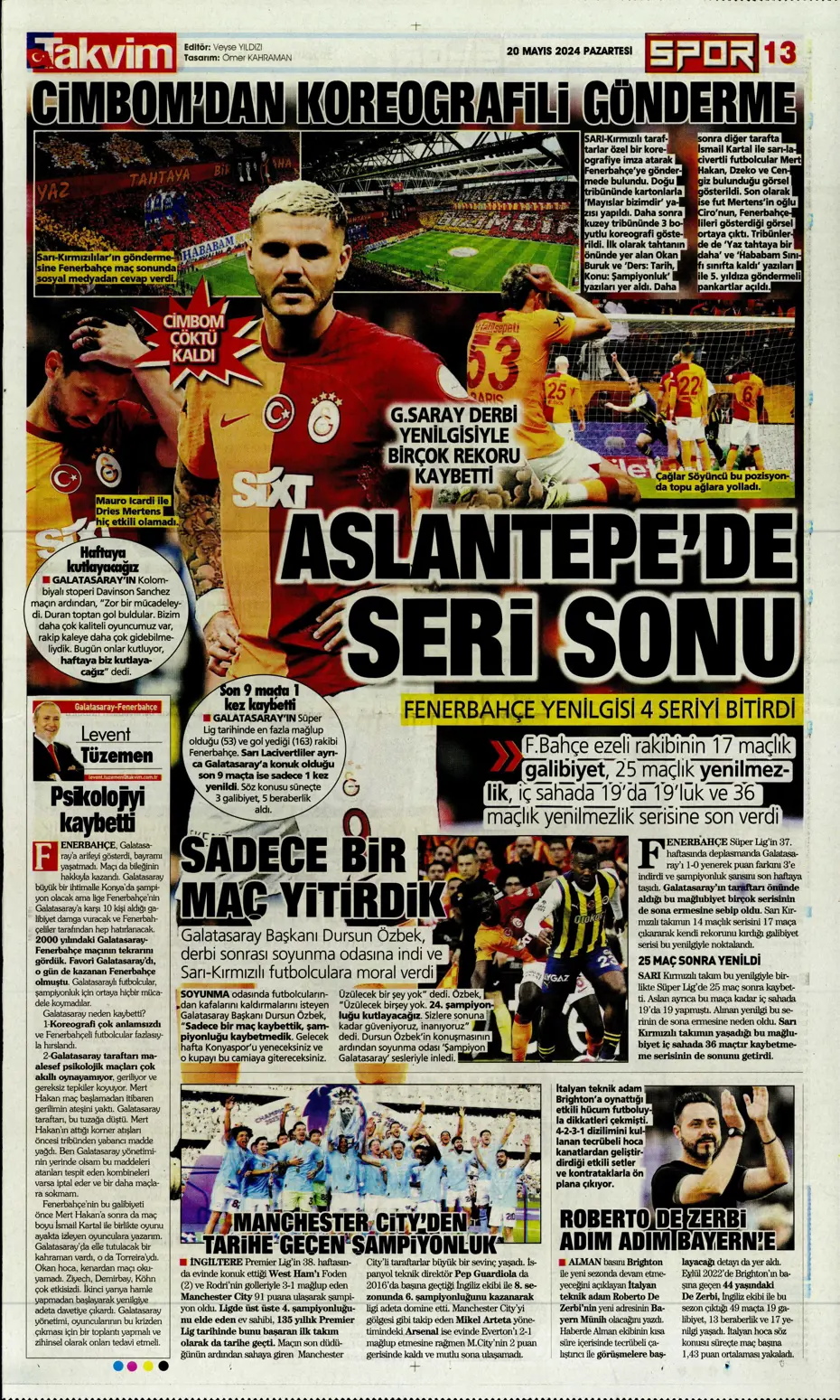"F.Bahçe G.Saray'a bayramı zehir etti" | Sporun manşetleri (20 Mayıs 2024) - 23