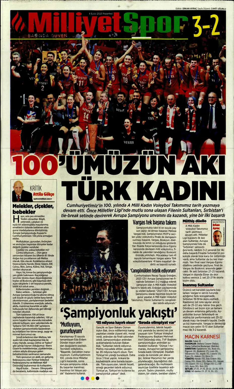 "100'ümüzün akı Türk kadını" | Sporun manşetleri (4 Eylül 2023) - 21