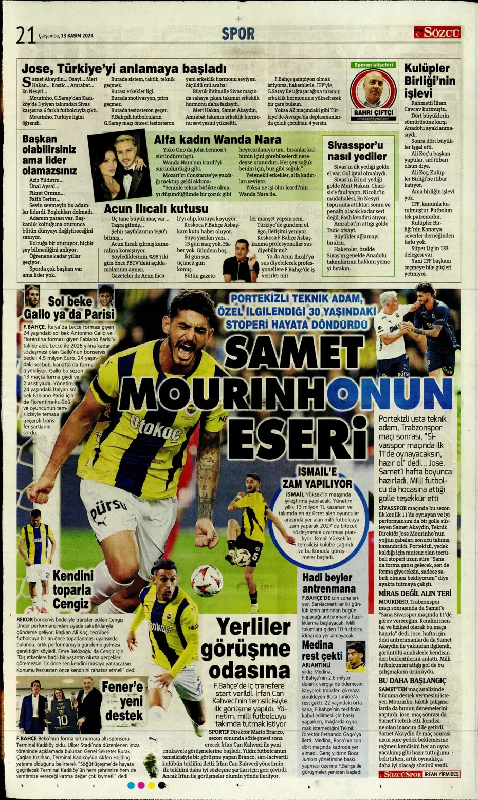 "Mario Branco'dan Fenerbahçe'ye 3 yıldız" | Sporun manşetleri - 20