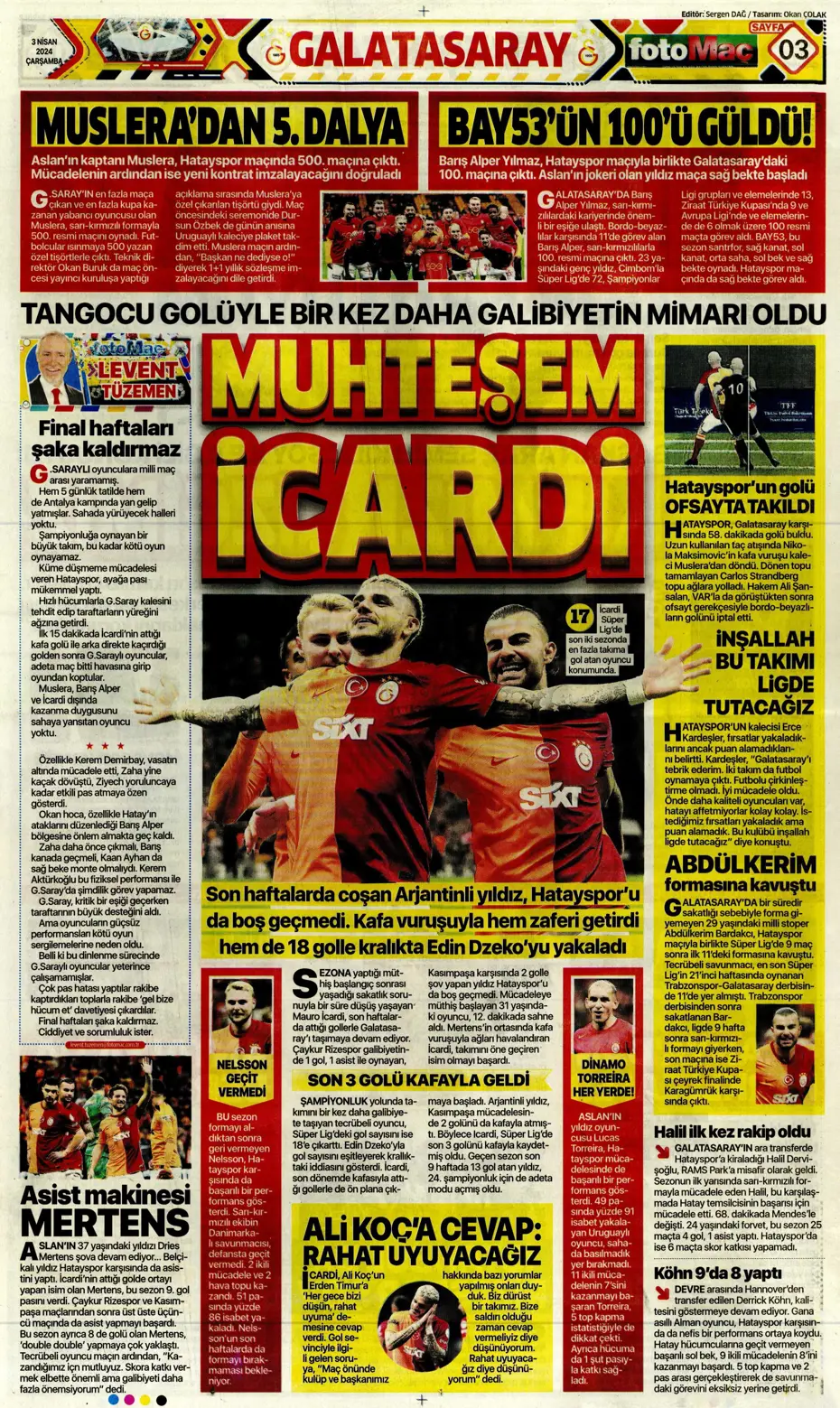 "Lige devam, kupa askıda" | Sporun manşetleri (3 Nisan 2024) - 32