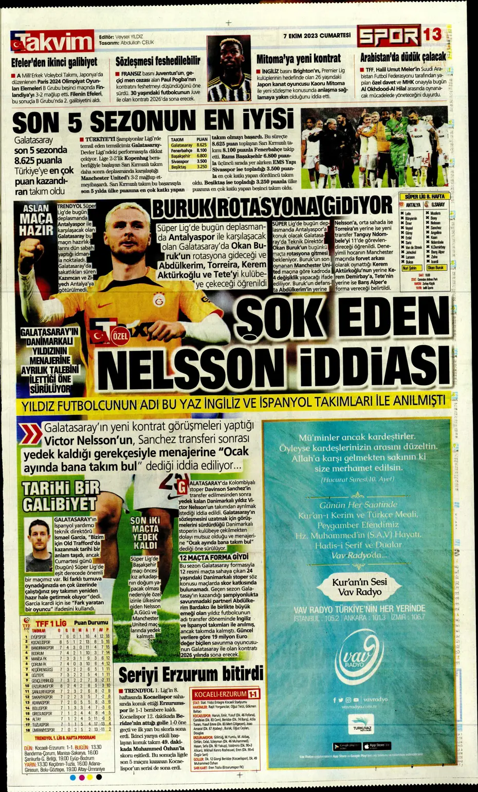 "Şok eden Nelsson iddiası" | Sporun manşetleri (7 Ekim 2023) - 31 "Şok eden Nelsson iddiası" | Sporun manşetleri (7 Ekim 2023) - 31