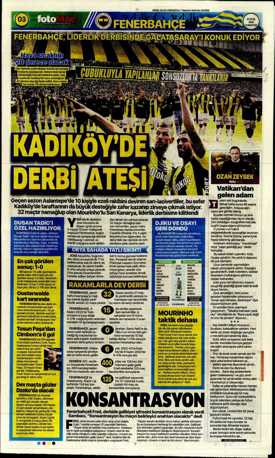 "Savunmada Fener, hücumda Aslan" | Sporun manşetleri (21 Eylül 2024) - 12
