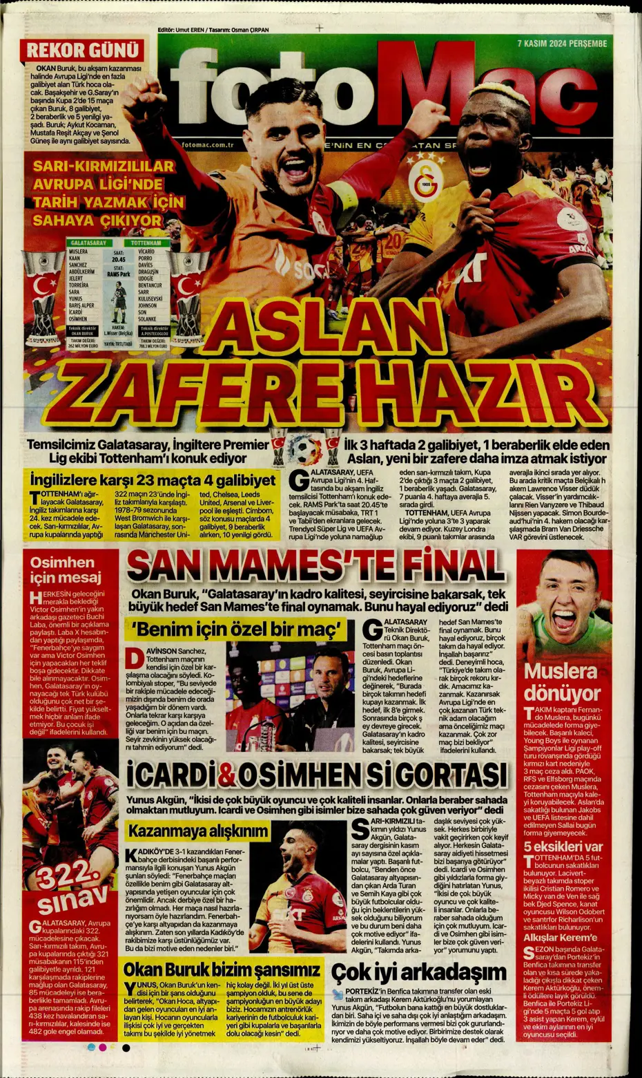 "Fenerbahçe'den Boca Juniors'a rest" | Sporun manşetleri (7 Kasım 2024) - 13