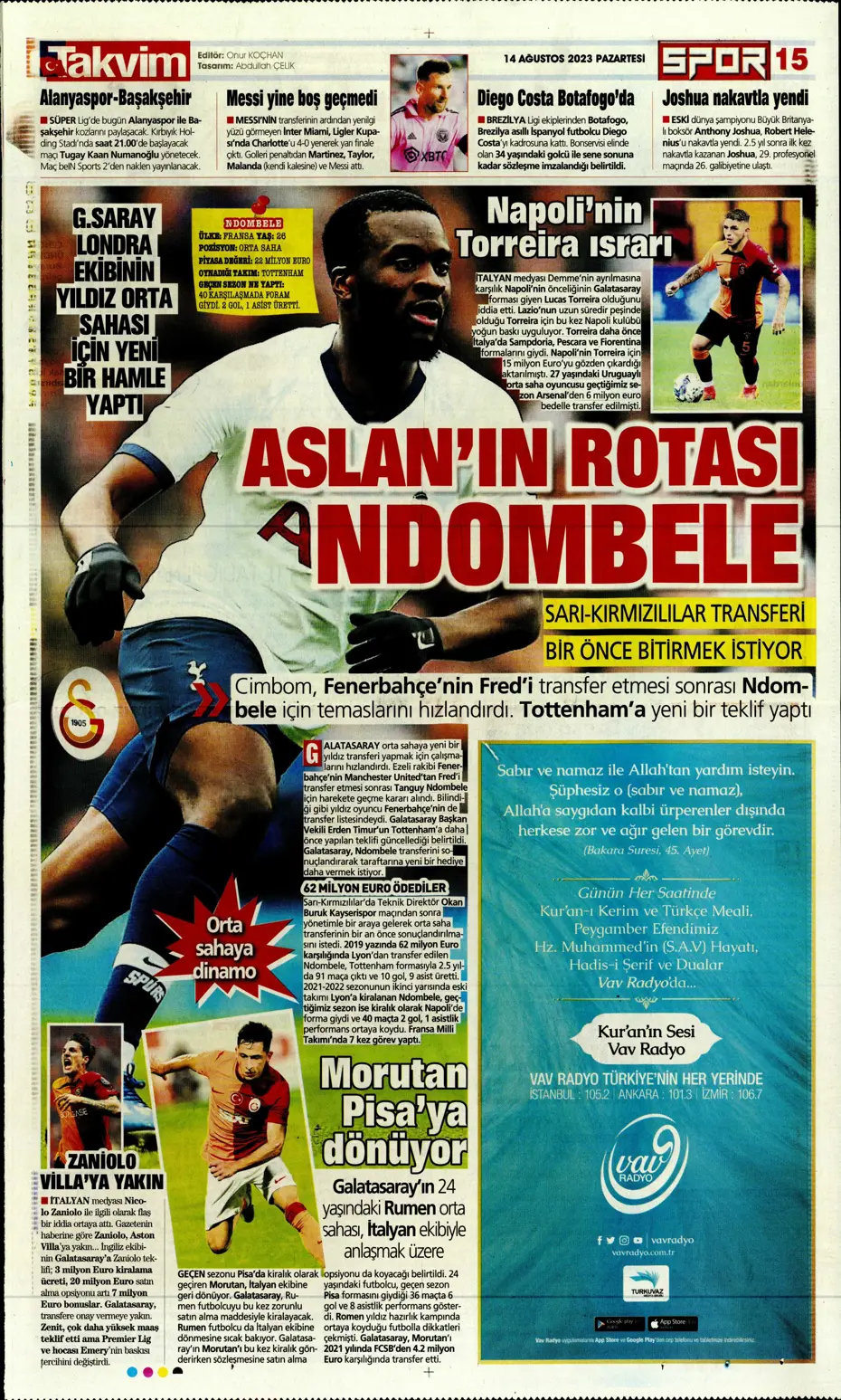 "Talisca için ilk teklif" | Sporun Manşetleri (14 Ağustos 2023) - 34