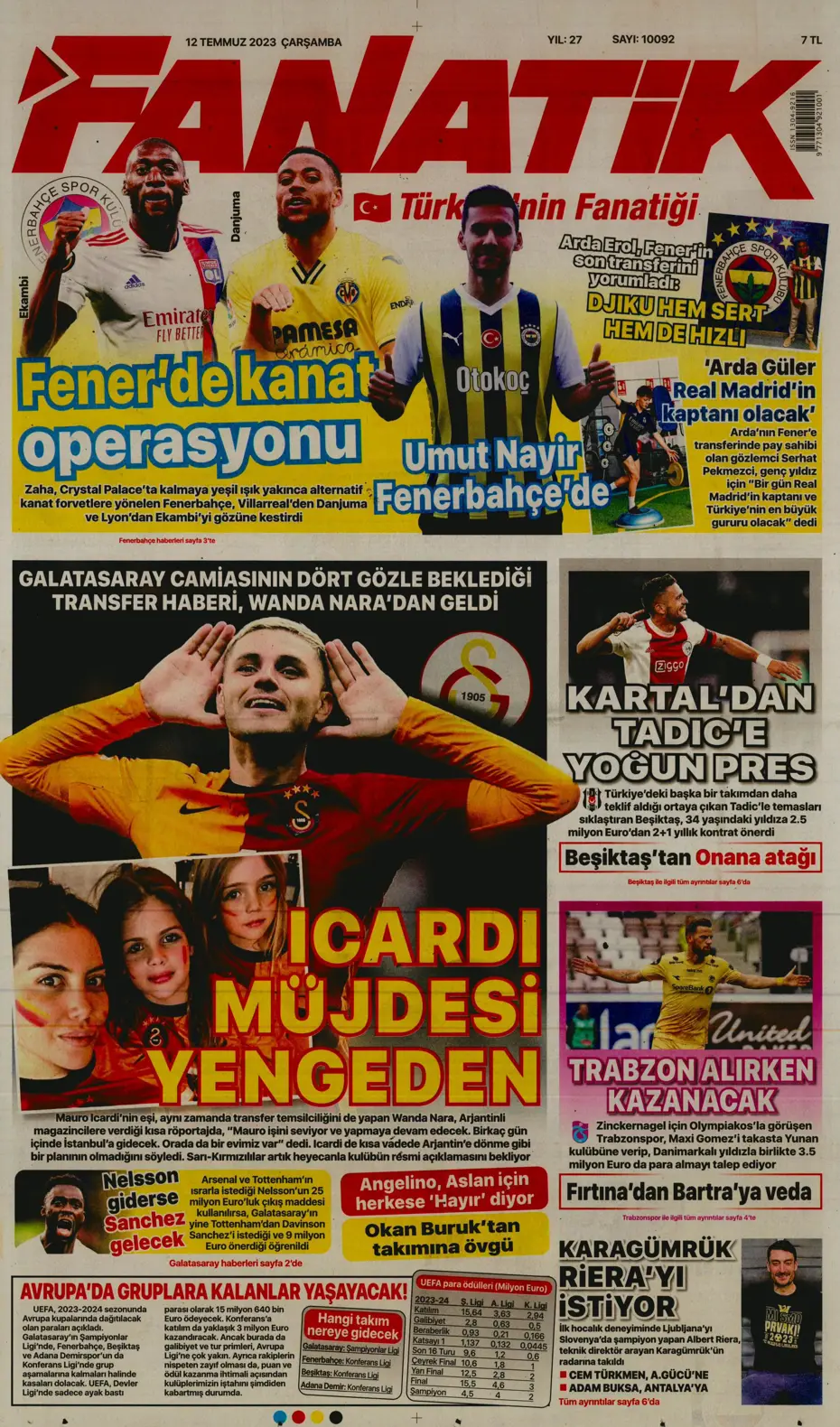 "Icardi'nin yanına 4 dev transfer daha" | Sporun manşetleri (12 Temmuz 2023) - 3