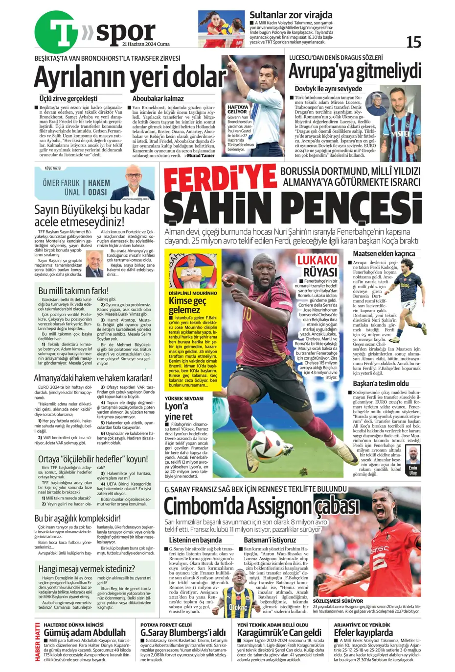 "Bir yıl daha G.Saray'dayım" | Sporun manşetleri (21 Haziran 2024) - 40