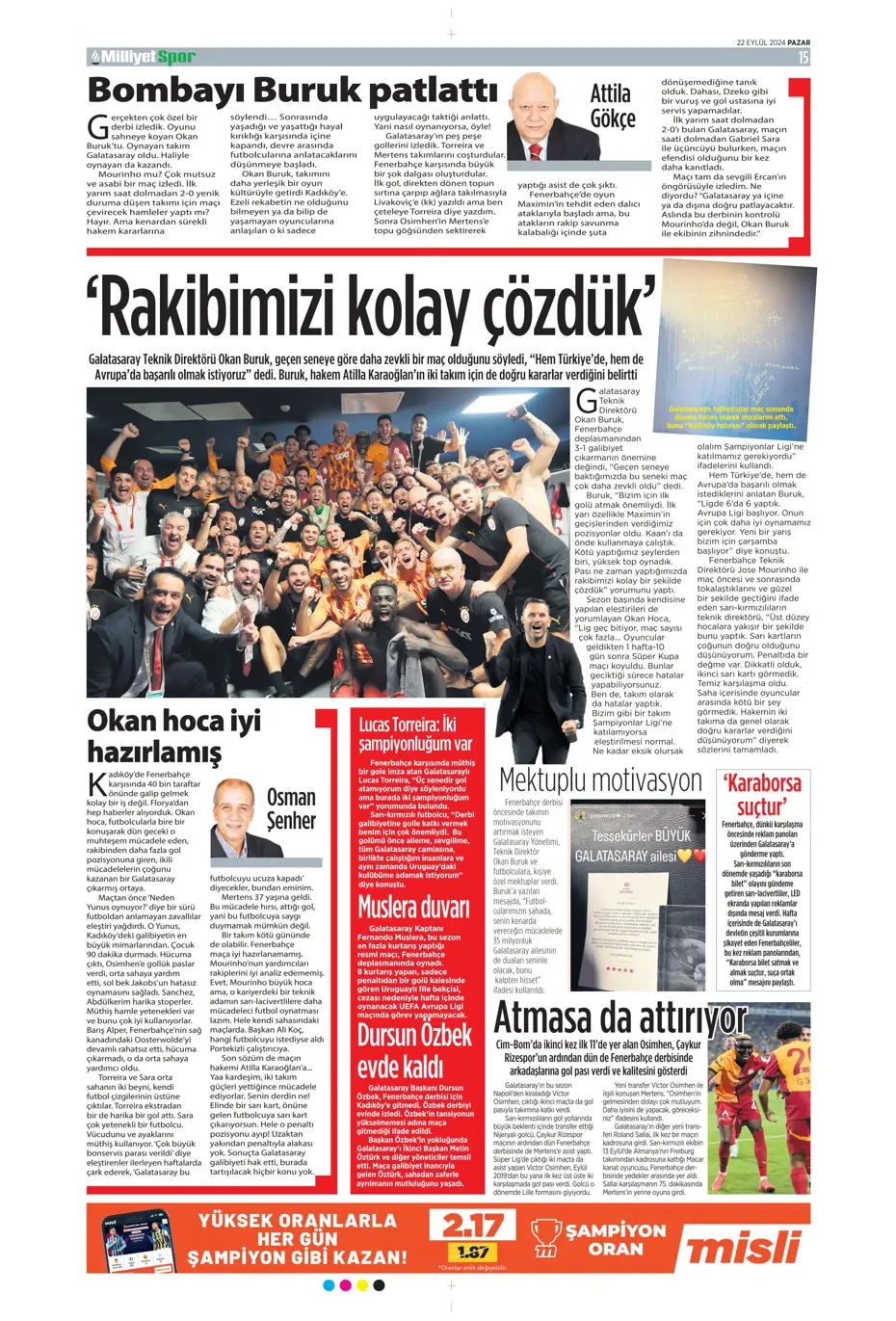 "Şampiyon Kadıköy'ü selamladı!" | Sporun manşetleri (22 Eylül 2024) - 29