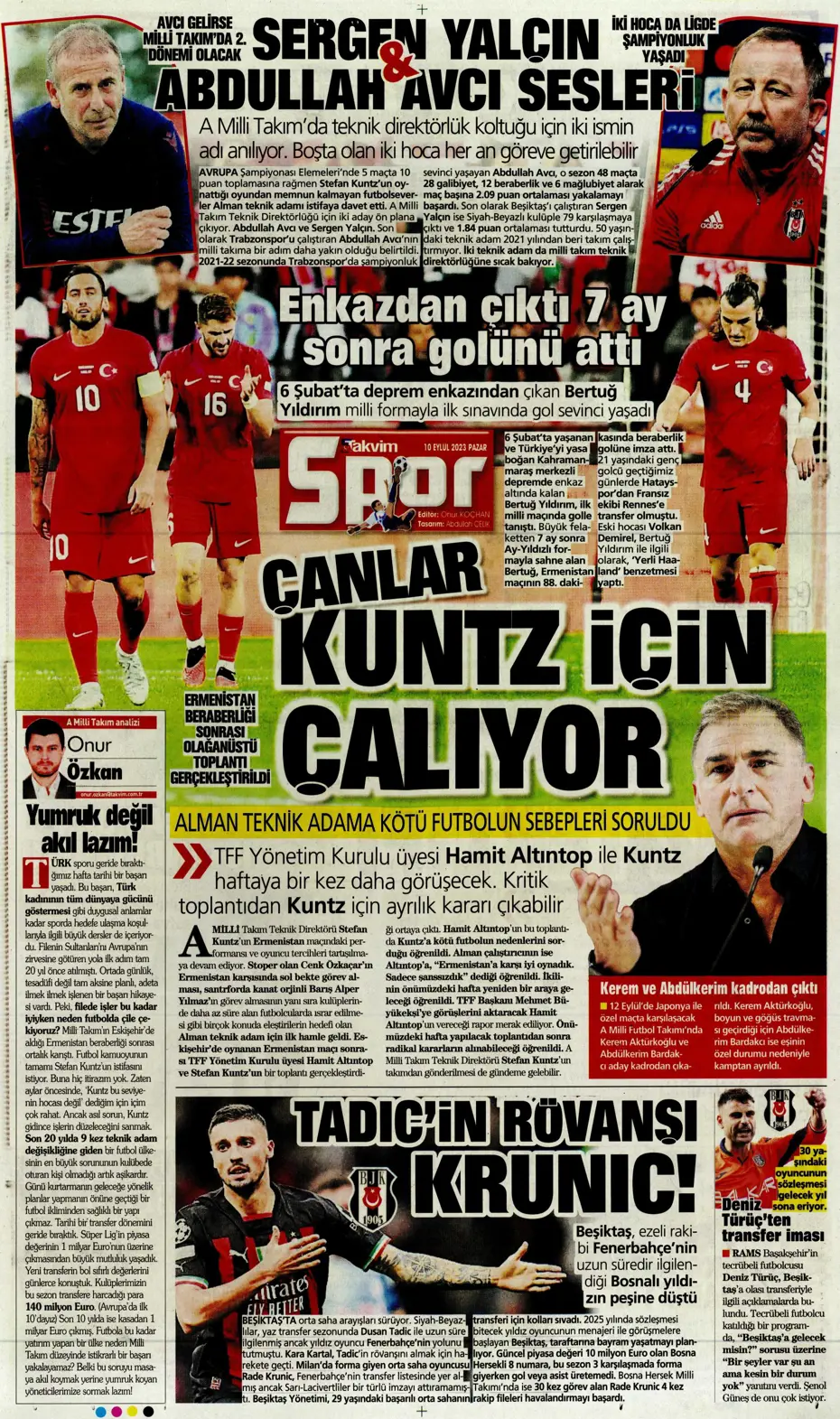 "Kuntz gidiyor, Avcı geliyor" | Sporun manşetleri (10 Eylül 2023) - 34
