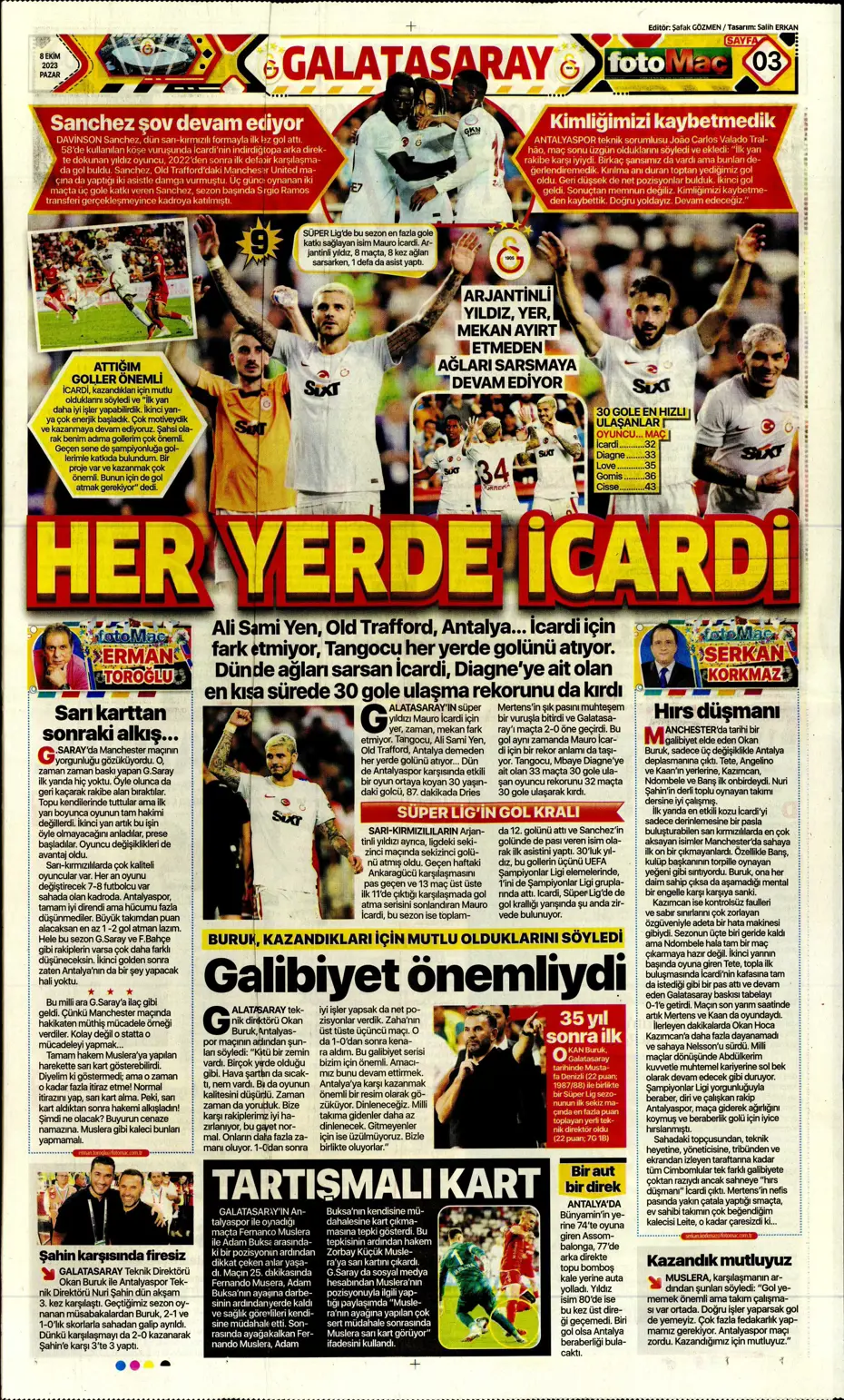 "Bjelica gidiyor, Avcı geliyor" | Sporun manşetleri (8 Ekim 2023) - 15