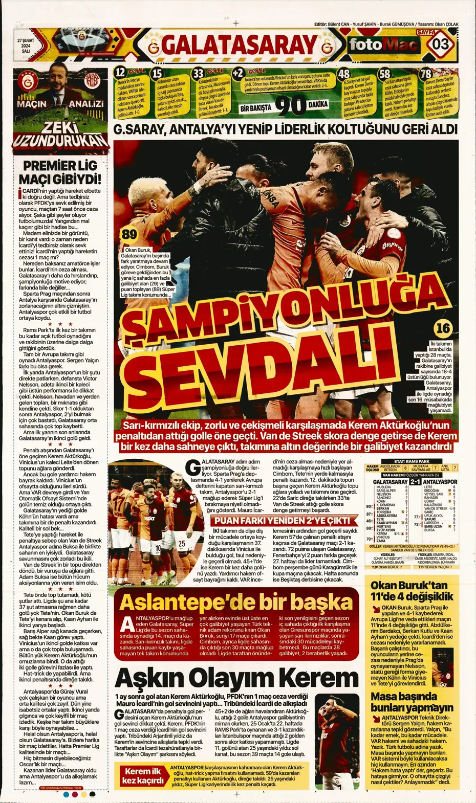 "Icardi'ye selam, zirvede devam" | Sporun manşetleri (27 Şubat 2024) - 12