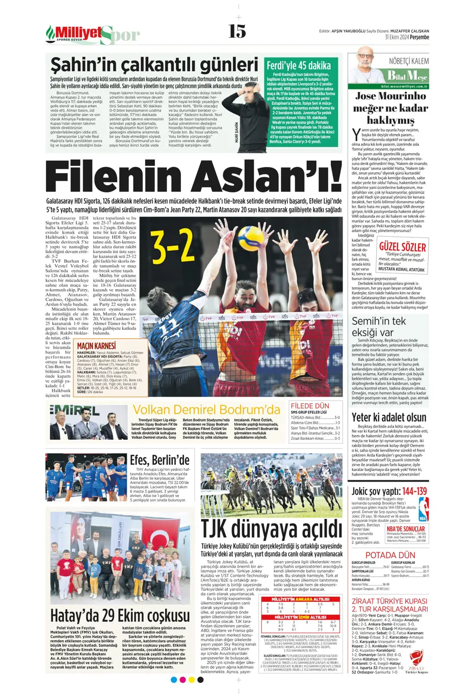 "Aslan'da Rosier harekatı" | Sporun manşetleri (31 Ekim 2024) - 22