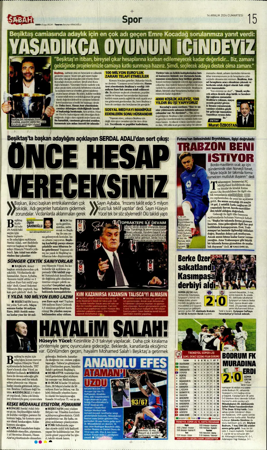 "Boscagli ve Hancko listeye girdi" | Sporun manşetleri - 26 "Boscagli ve Hancko listeye girdi" | Sporun manşetleri - 26