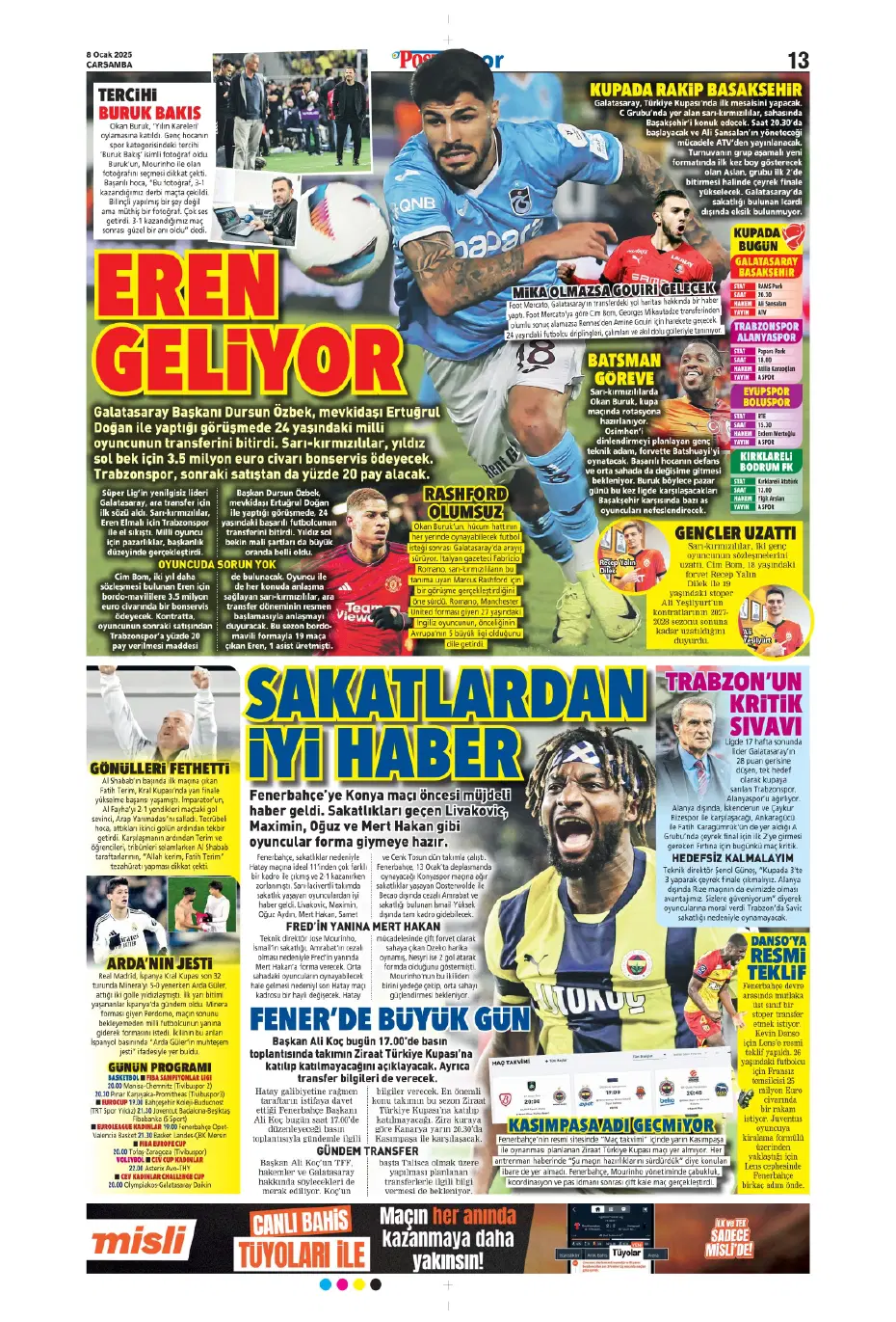 "Fenerbahçe'de büyük gün" | Sporun manşetleri (8 Ocak 2025) - 15 "Fenerbahçe'de büyük gün" | Sporun manşetleri (8 Ocak 2025) - 15