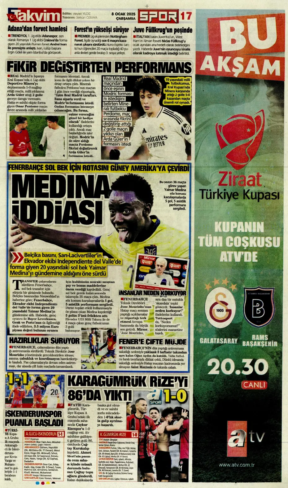 "Fenerbahçe'de büyük gün" | Sporun manşetleri (8 Ocak 2025) - 21 "Fenerbahçe'de büyük gün" | Sporun manşetleri (8 Ocak 2025) - 21