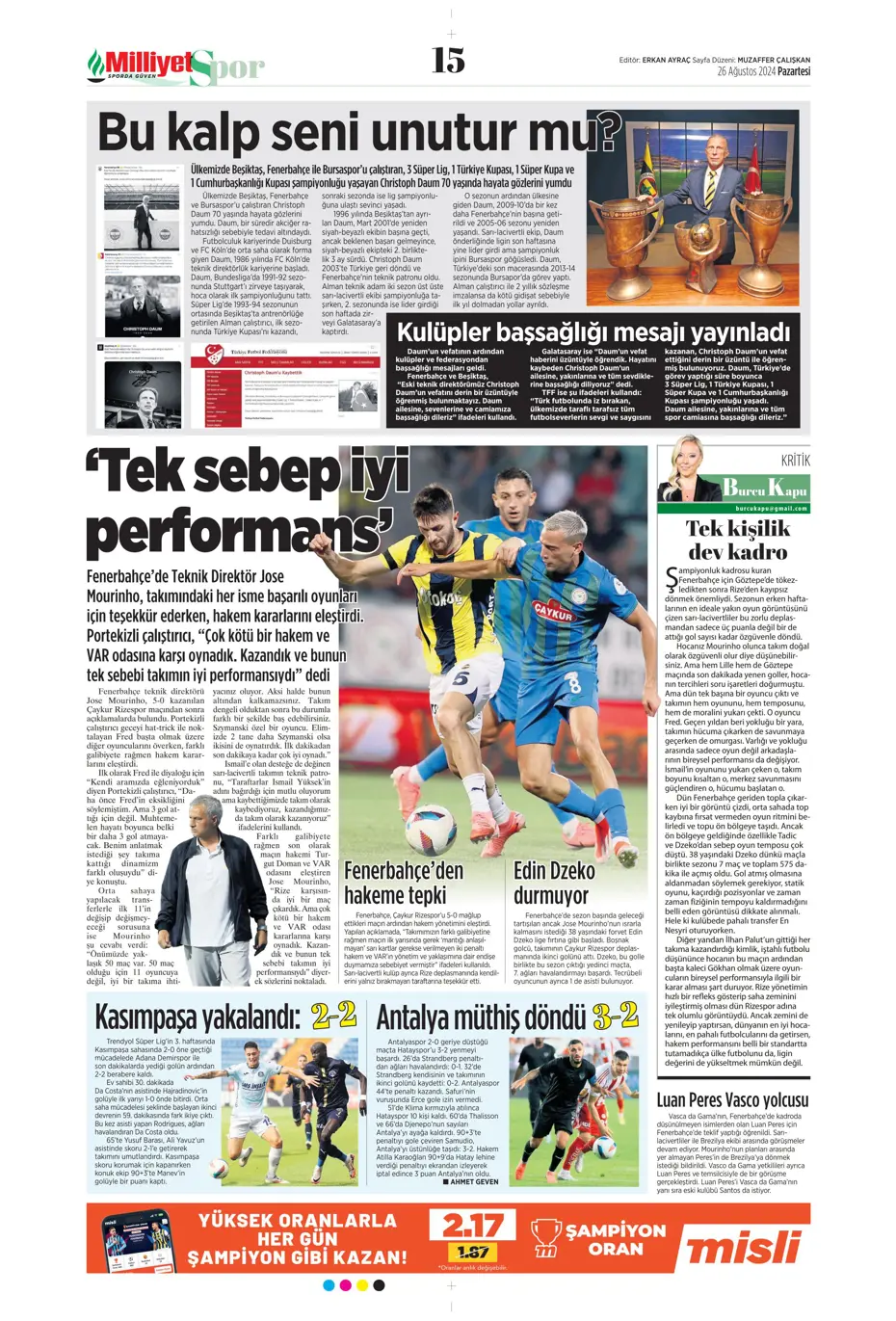 "Mou'nun planı Rize'yi dağıttı" | Sporun manşetleri (26 Ağustos 2024) - 21 "Mou'nun planı Rize'yi dağıttı" | Sporun manşetleri (26 Ağustos 2024) - 21