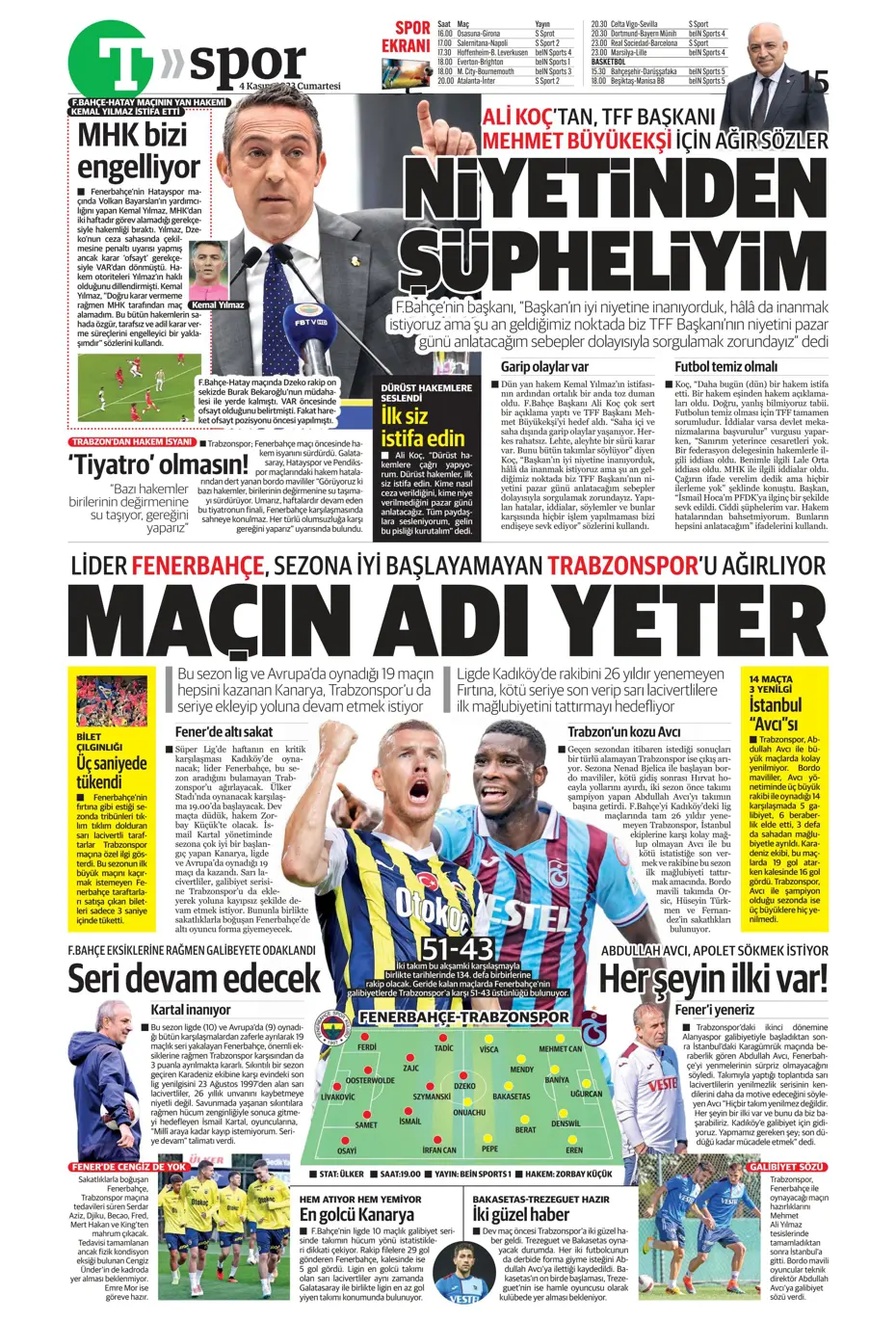 "Derbinin şifresi ilk çeyrek" | Sporun manşetleri (4 Kasım 2023) - 40