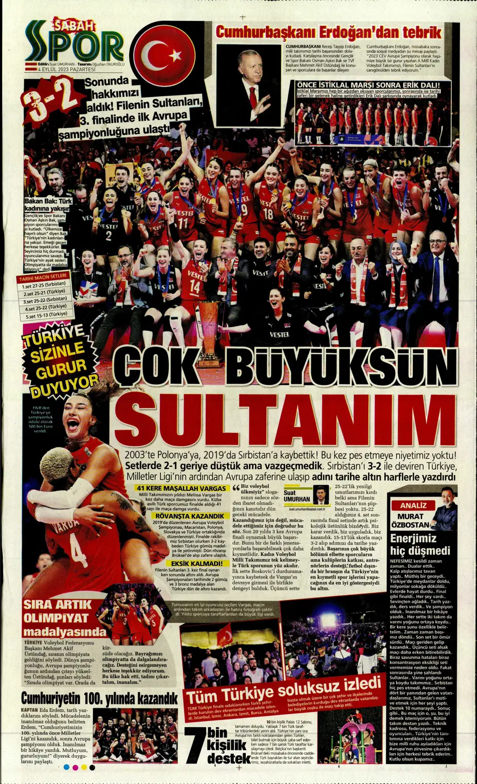 "100'ümüzün akı Türk kadını" | Sporun manşetleri (4 Eylül 2023) - 30