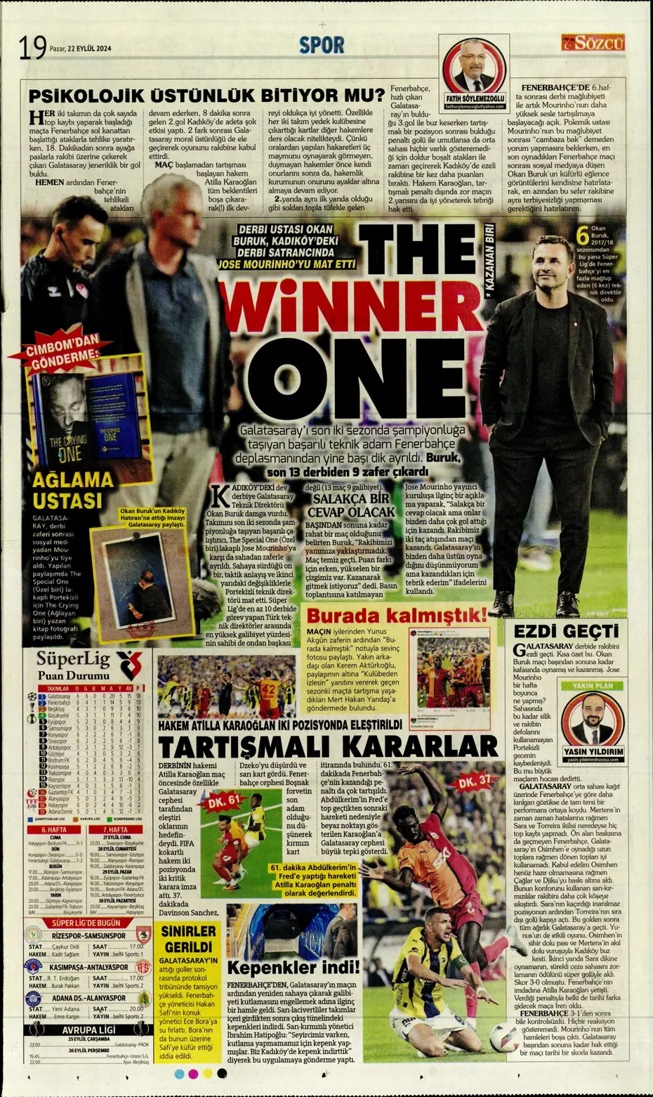 "Şampiyon Kadıköy'ü selamladı!" | Sporun manşetleri (22 Eylül 2024) - 42