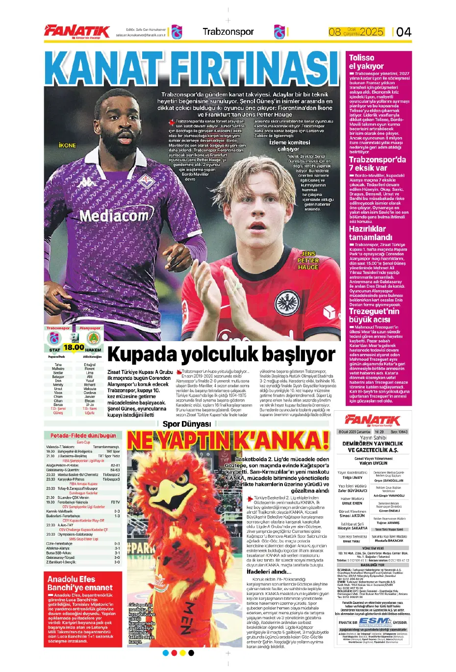 "Fenerbahçe'de büyük gün" | Sporun manşetleri (8 Ocak 2025) - 5 "Fenerbahçe'de büyük gün" | Sporun manşetleri (8 Ocak 2025) - 5