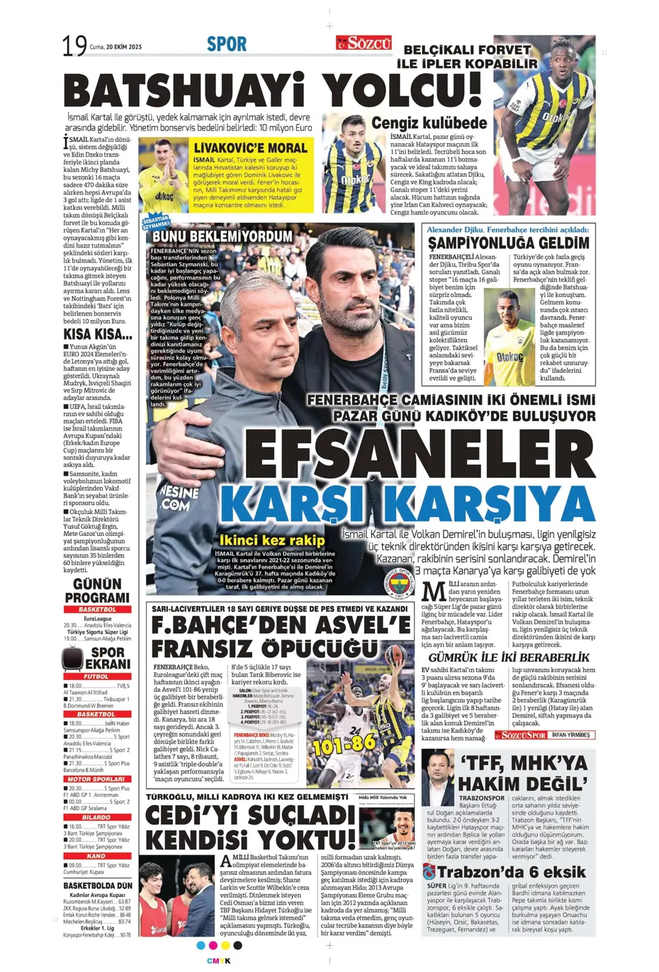 "Derbinin kilidini açacak anahtarlar" | Sporun manşetleri (20 Ekim 2023) - 28