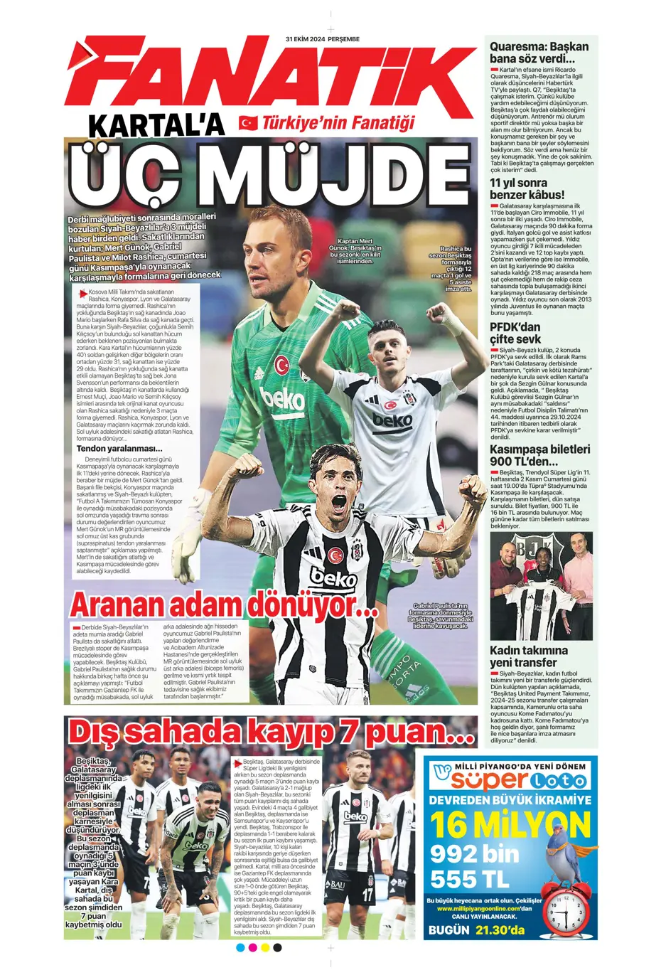 "Aslan'da Rosier harekatı" | Sporun manşetleri (31 Ekim 2024) - 7