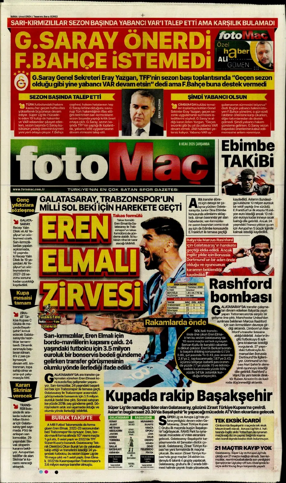 "Fenerbahçe'de büyük gün" | Sporun manşetleri (8 Ocak 2025) - 11 "Fenerbahçe'de büyük gün" | Sporun manşetleri (8 Ocak 2025) - 11