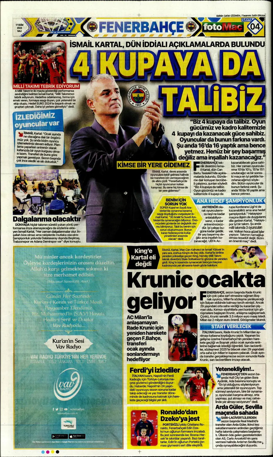 "Türk duvarı Abdülkerim Bardakcı" | Sporun manşetleri (17 Ekim 2023) - 14 "Türk duvarı Abdülkerim Bardakcı" | Sporun manşetleri (17 Ekim 2023) - 14