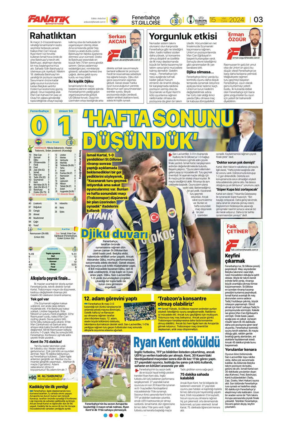 "Atina'ya 4 kaldı" | Sporun manşetleri (15 Mart 2024) - 5