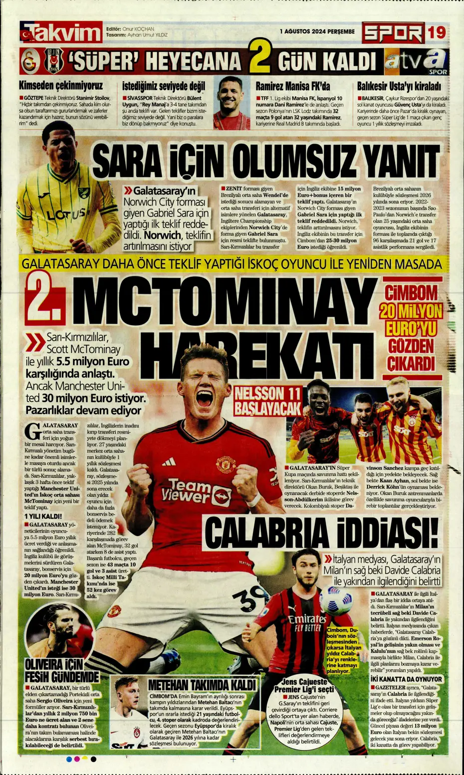 "McTominay Aslan oluyor" | Sporun manşetleri (1 Ağustos 2024) - 33 "McTominay Aslan oluyor" | Sporun manşetleri (1 Ağustos 2024) - 33