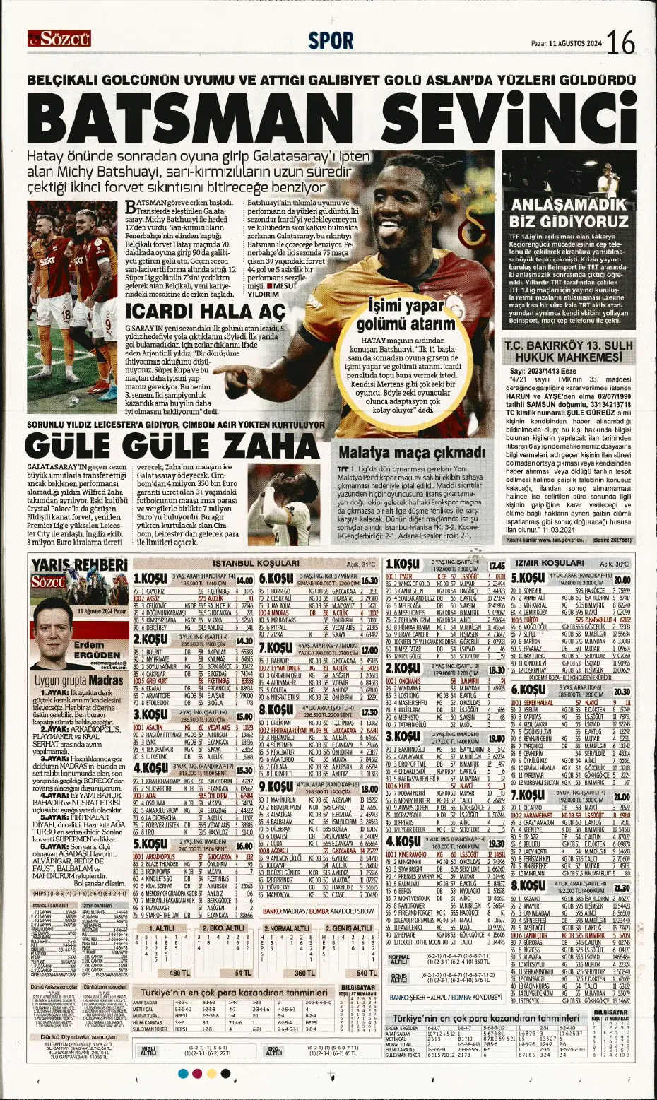 "Mou varsa fire yok" | Sporun manşetleri (11 Ağustos 2024) - 25