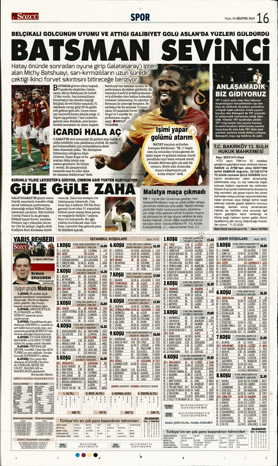 "Mou varsa fire yok" | Sporun manşetleri (11 Ağustos 2024) - 37