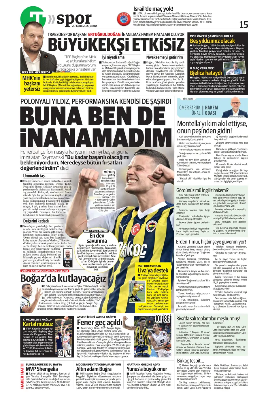 "Derbinin kilidini açacak anahtarlar" | Sporun manşetleri (20 Ekim 2023) - 35