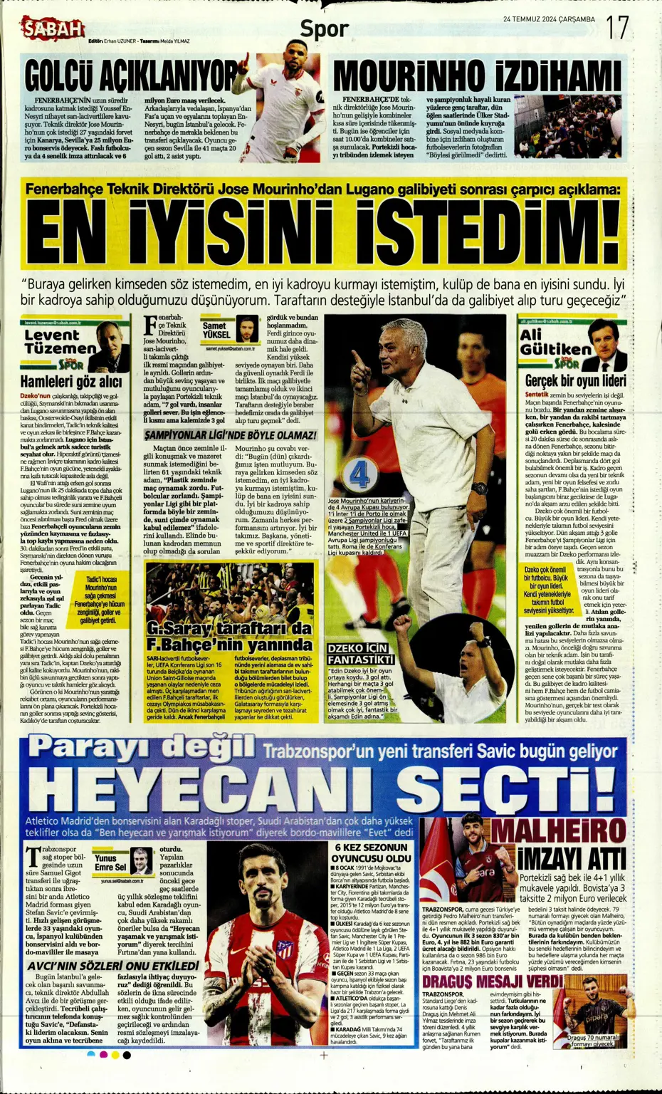 "Bu Fener'e dikkat edin" | Sporun manşetleri (24 Temmuz 2024) - 27 "Bu Fener'e dikkat edin" | Sporun manşetleri (24 Temmuz 2024) - 27