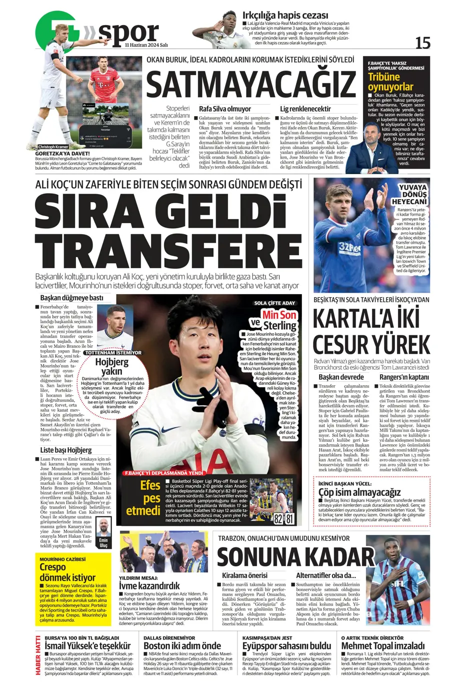 "Fenerbahçe çok ama çok büyük oynuyor'" | Sporun manşetleri (11 Haziran 2024) - 36