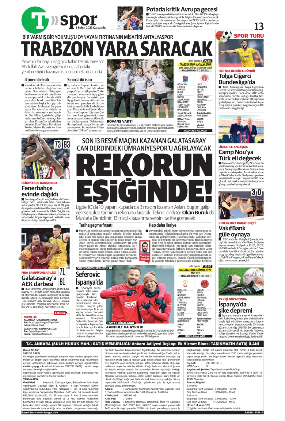 Sporun Manşetleri (1 Şubat 2023) - 38