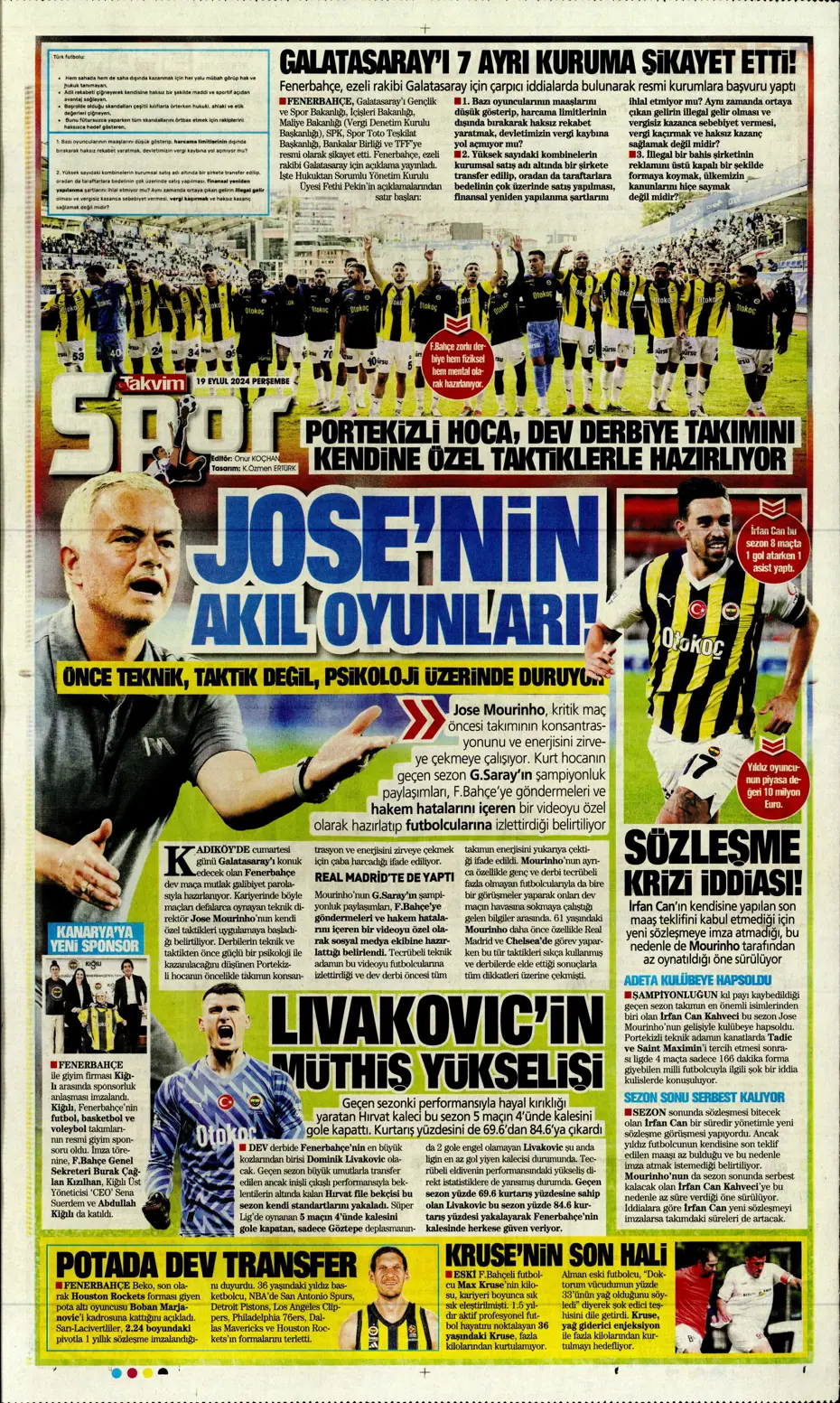 "Jose Mourinho'dan derbiye özel taktik" | Sporun manşetleri - 32
