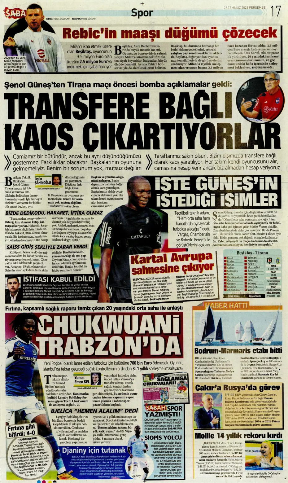 "Fenerbahçe'den gövde gösterisi" | Sporun manşetleri (27 Temmuz 2023) - 27 "Fenerbahçe'den gövde gösterisi" | Sporun manşetleri (27 Temmuz 2023) - 27