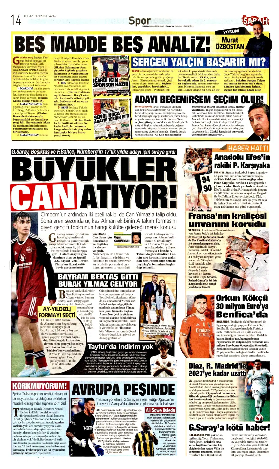 "F.Bahçe'ye veda etti" | Sporun manşetleri (11 Haziran 2023) - 19