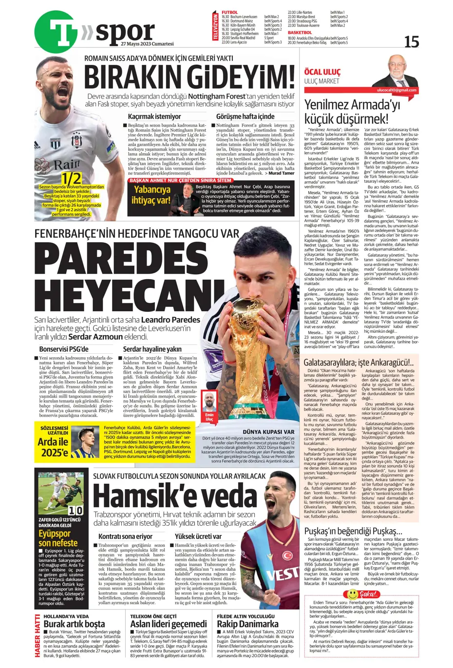 "4 geliyor, 3 gidiyor" | Sporun manşetleri (27 Mayıs 2023) - 20