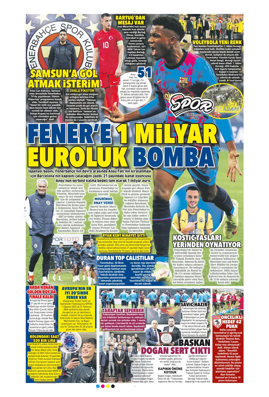 "Fenerbahçe'ye 1 milyar euroluk bomba" | Sporun manşetleri (18 Ekim 2024) - 26