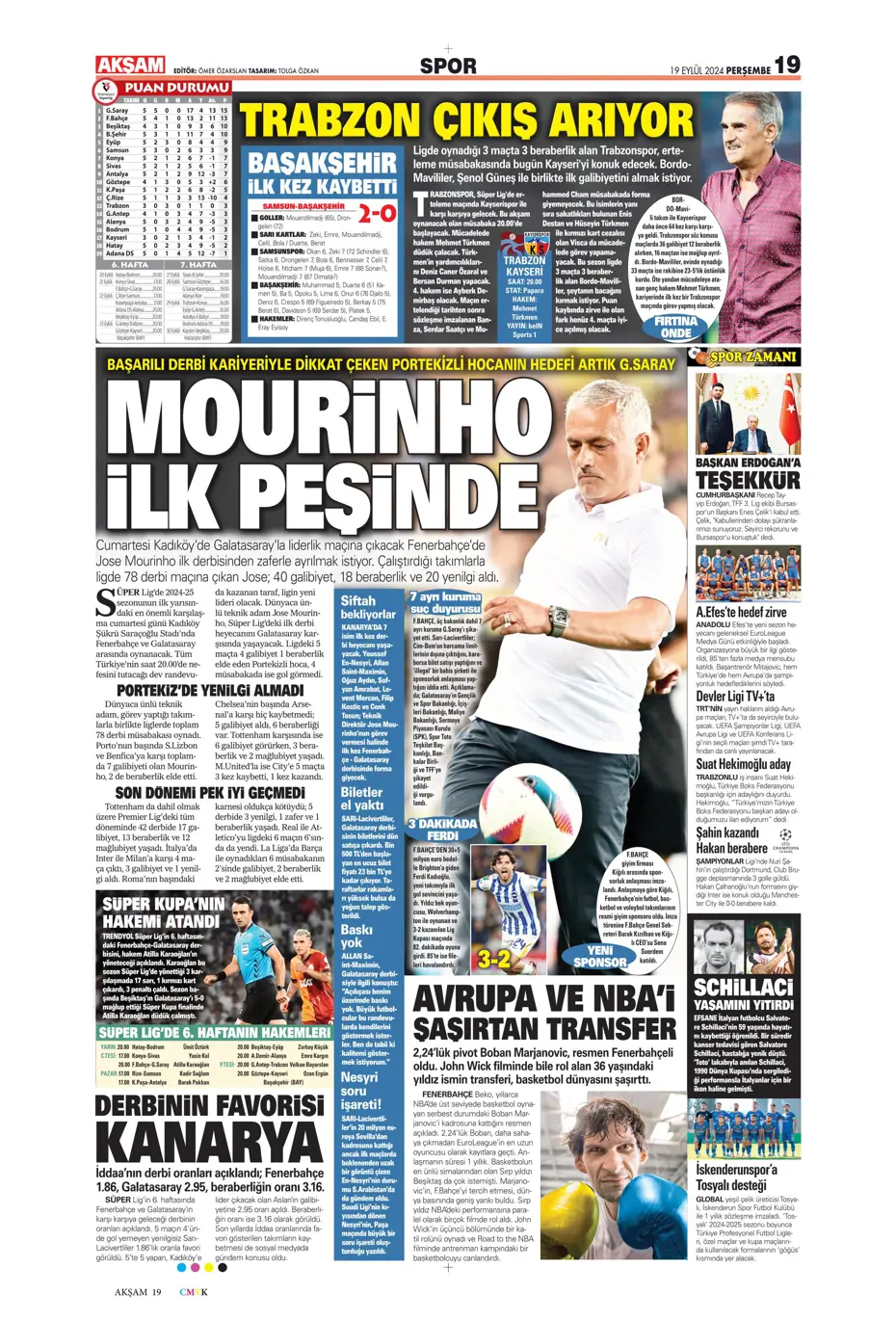 "Jose Mourinho'dan derbiye özel taktik" | Sporun manşetleri - 2