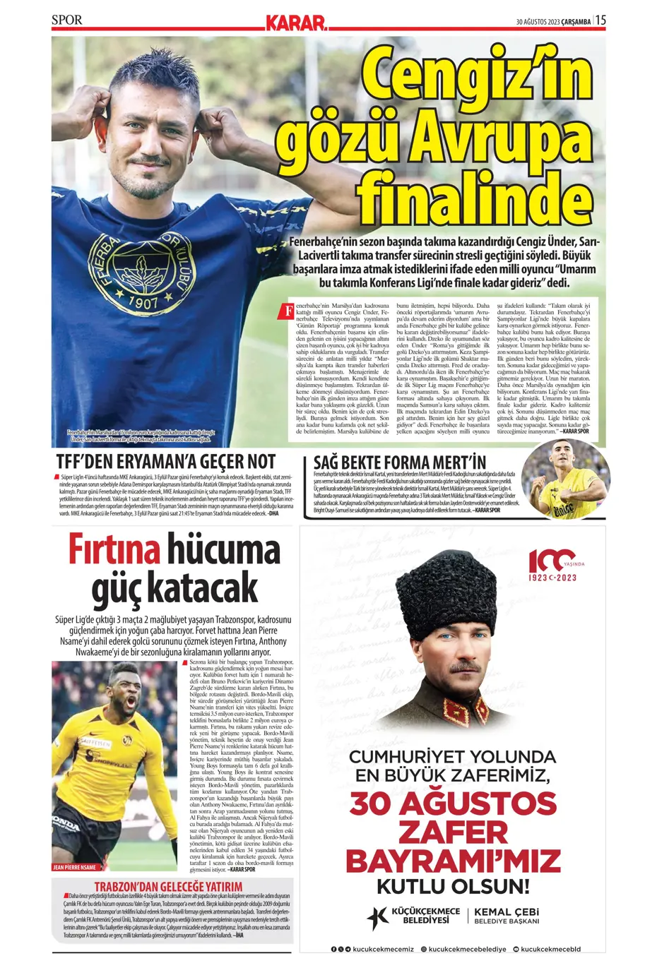 "Avrupa Avrupa duy sesimizi" | Sporun manşetleri (30 Ağustos 2023) - 25 "Avrupa Avrupa duy sesimizi" | Sporun manşetleri (30 Ağustos 2023) - 25