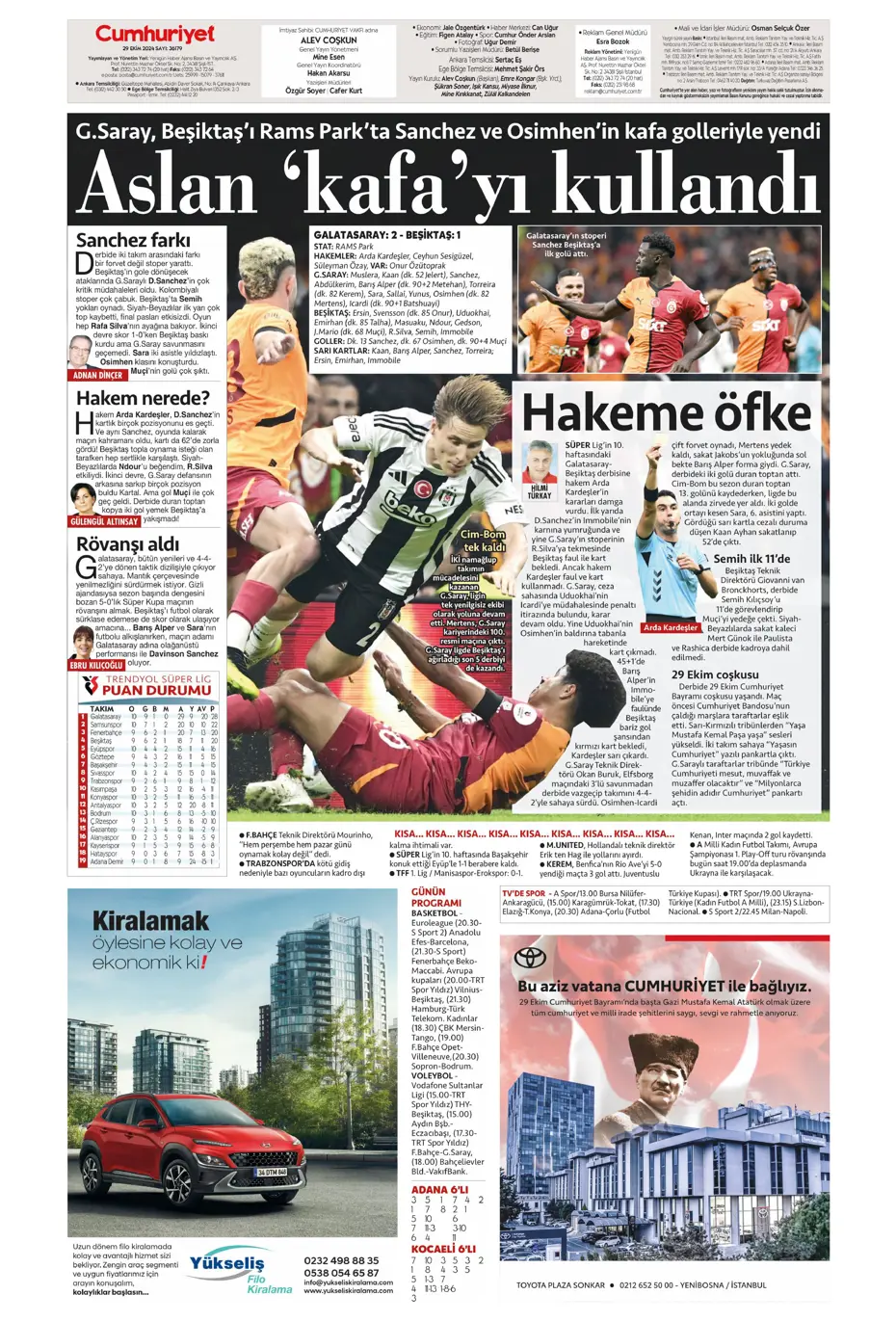 "Cimbom zirvede tek başına" | Sporun manşetleri (29 Ekim 2024) - 6 "Cimbom zirvede tek başına" | Sporun manşetleri (29 Ekim 2024) - 6